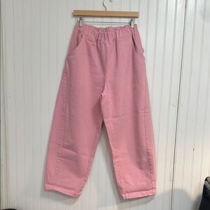 Pink canvas Elastic Waist Pants